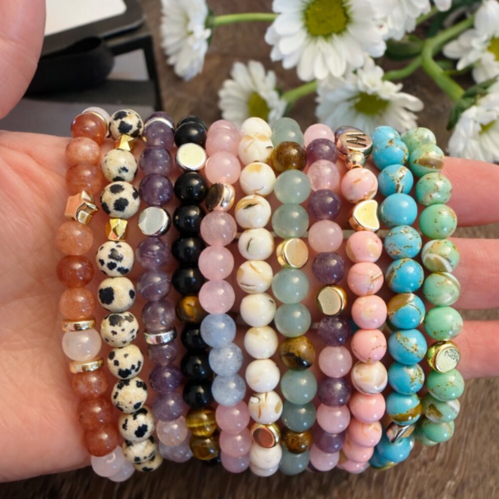 NANA Rose Quartz White Jade Crystal Bracelet 6mm Beads Jewelry Gift Ready - Picture 9 of 11